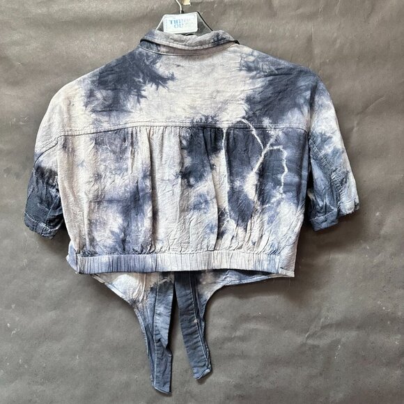 Med Ref Tie Dye Lace Black Blue Size Small Long Sleeve Top Jacket Bolero Cropped - Picture 2 of 5